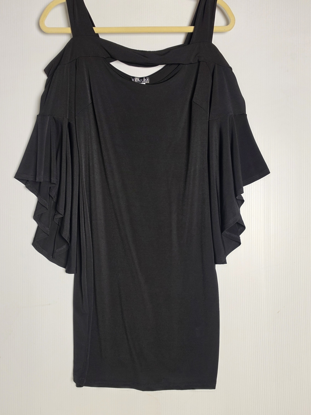 VENUS Black Cold-Shoulder Bell Sleeve Dress